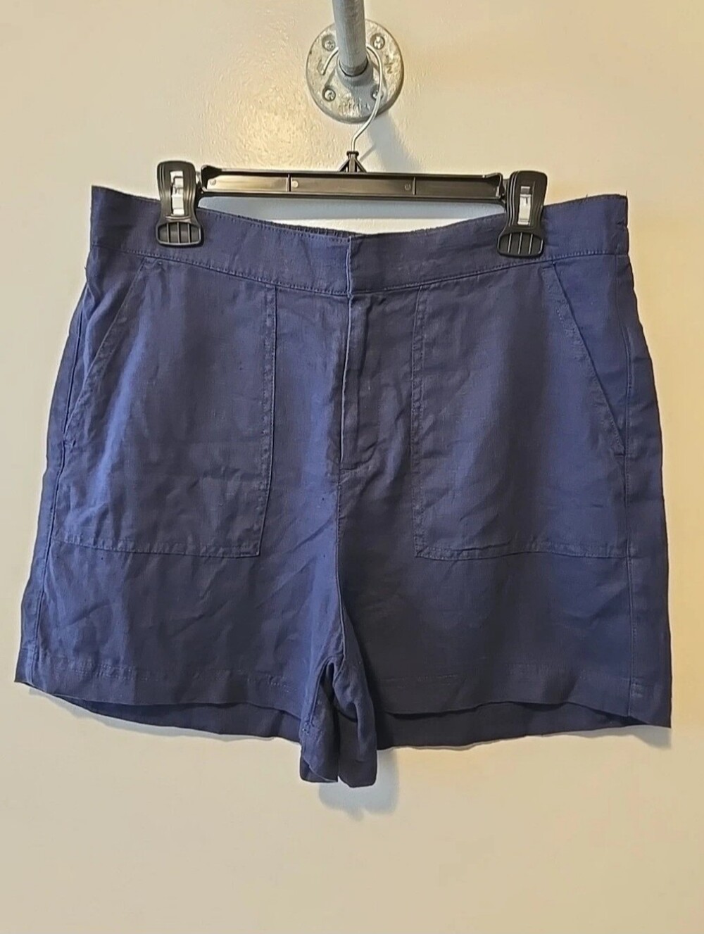 Rachel Zoe Navy Blue Linen Shorts Costal Classic Size L Elastic Waist